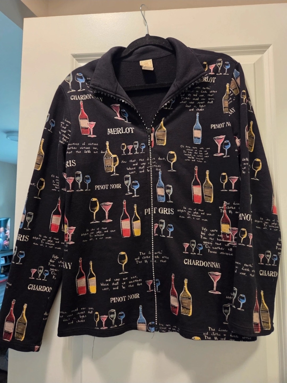 Jess & Jane Wine Print Zip Jacket Medium Made in USA